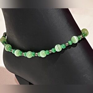 Green Cat-Eye Handmade Beaded Ankle Bracelet